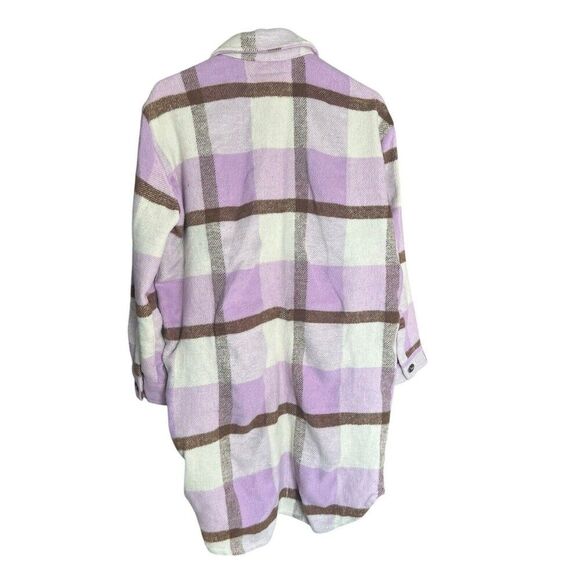 Blank NYC Lavender Beige White Plaid Oversized Long Shirt Jacket Shacket Small - Picture 13 of 15